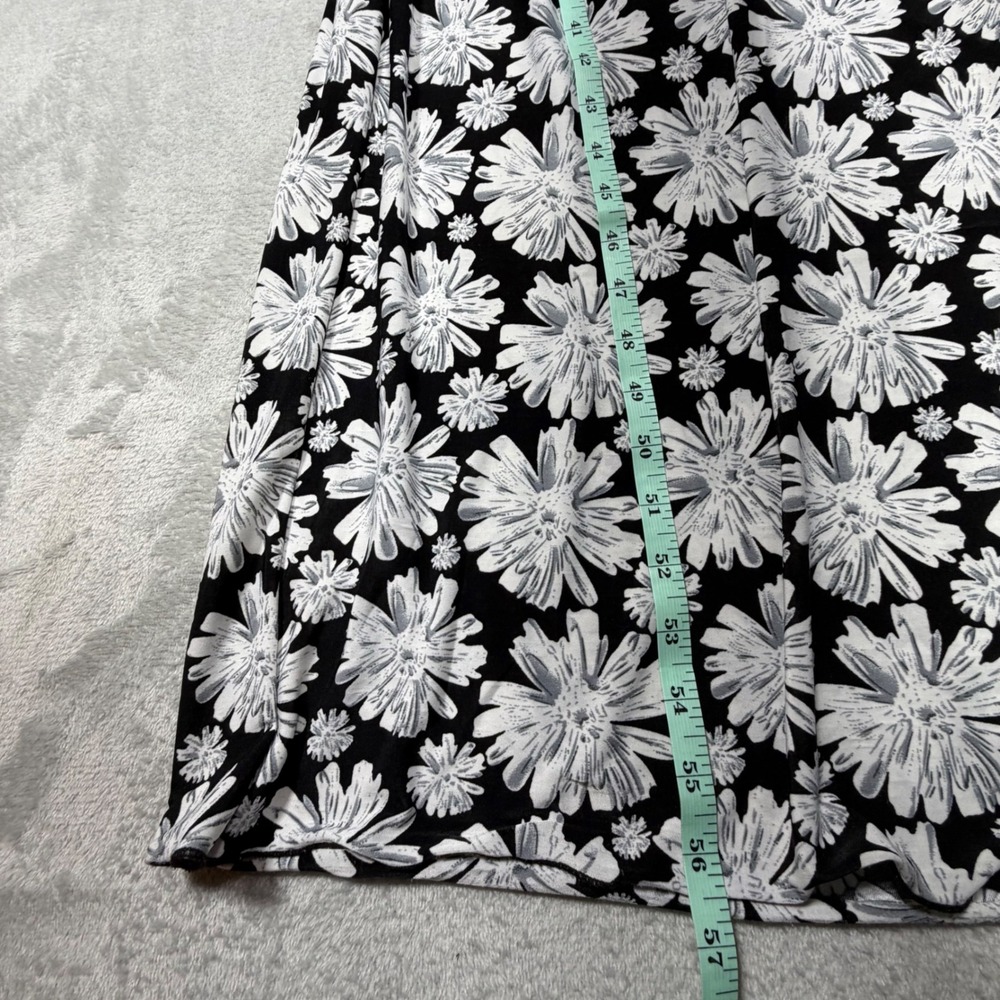Vintage 90s Black White Daisy Floral Smocked Maxi Dress Large Summer Cottagecore - Picture 2 of 5